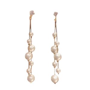 Boucles d'oreilles perles multiples dorées pendantes