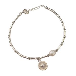 Bracelet à branches avec perle et medaille argentée