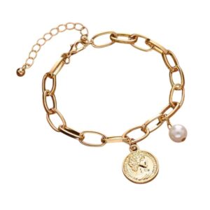 Bracelet perle doré avec médaille