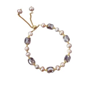 Bracelet perles design avec cristaux violets ajustable