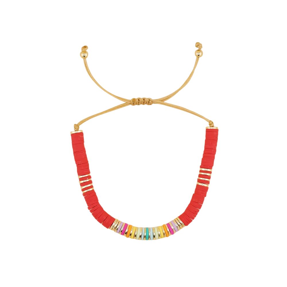 Bracelet perles heishi rouge et doré ajustable
