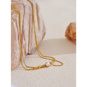 Collier 2 niveaux original avec perle doré