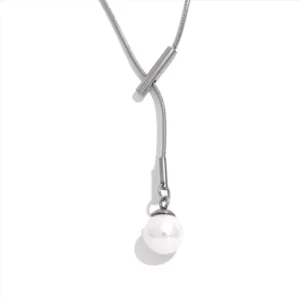 Collier avec perle blanche ronde ajustable argenté