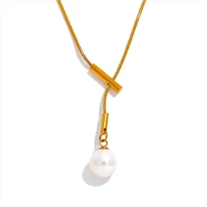 Collier avec perle blanche ronde ajustable doré