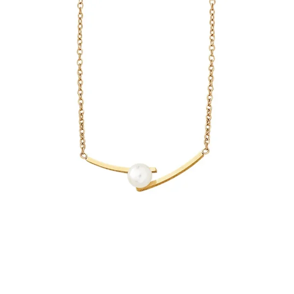 Collier design doré avec perle ronde blanche