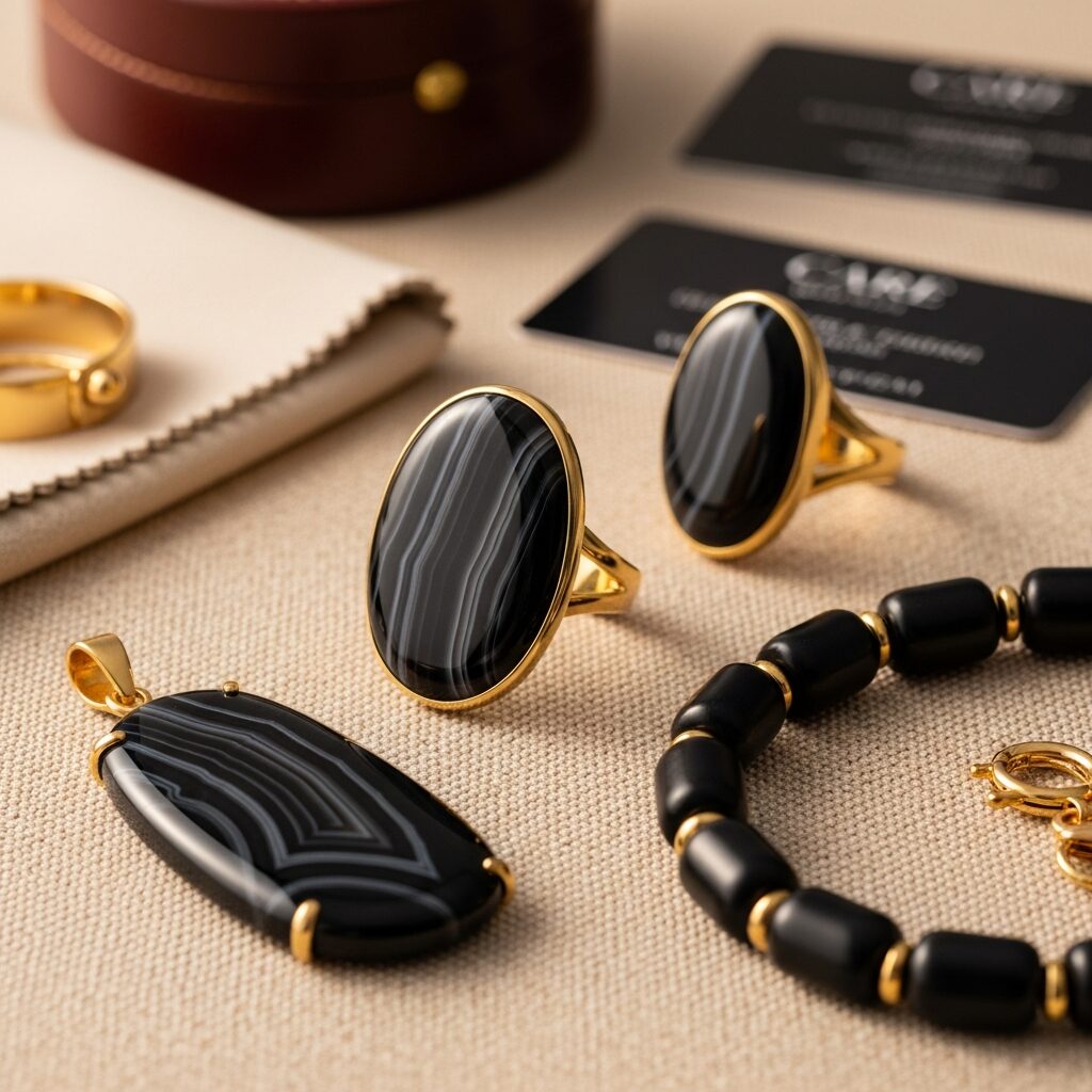 Découvrez l'agate noir, pierre semi-précieuse mêlant profondeur et lumière. Bandes veloutées et éclat subtil subliment colliers, bracelets et bagues. Conseils d'entretien et idées d'associations pour un style chic et intemporel.