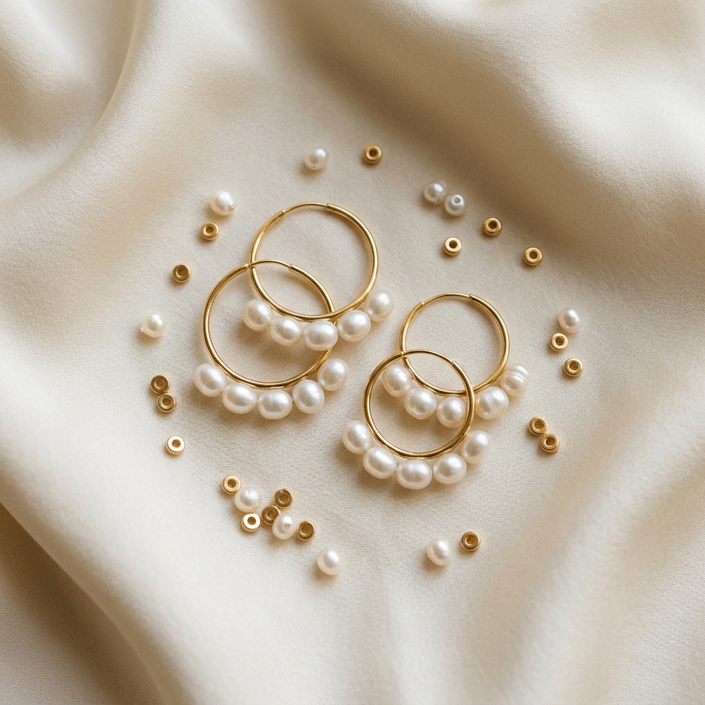 Boucles d'oreilles perles design dorées : style - illustration