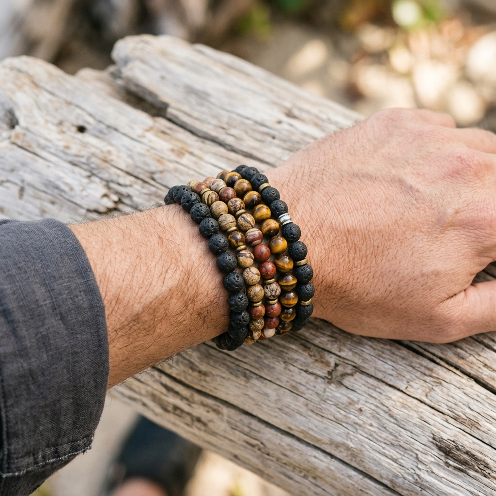 Bracelet homme perles naturelles : ancrage et signification - illustration