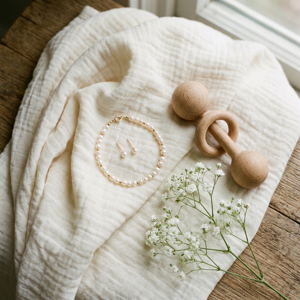 Bijou en perles à offrir pour une naissance - illustration